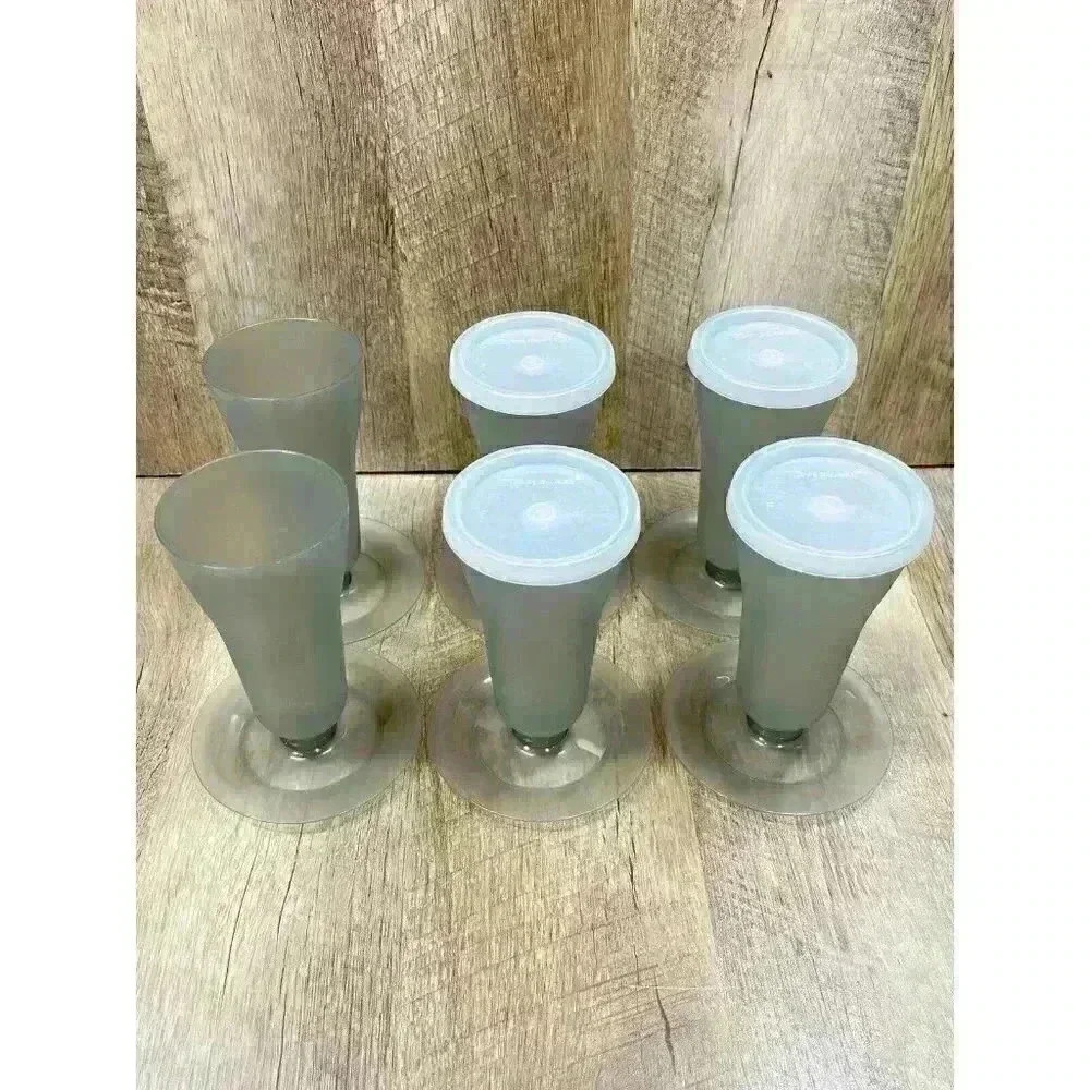 Vintage Tupperware Dessert 754 Parfait Fruit Pudding 6 Cups w/ 4 Lids Gray Y2K